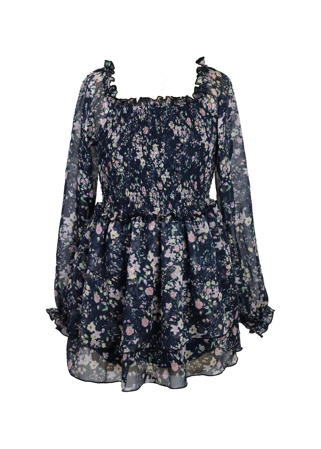 Navy Floral Chiffon Dress