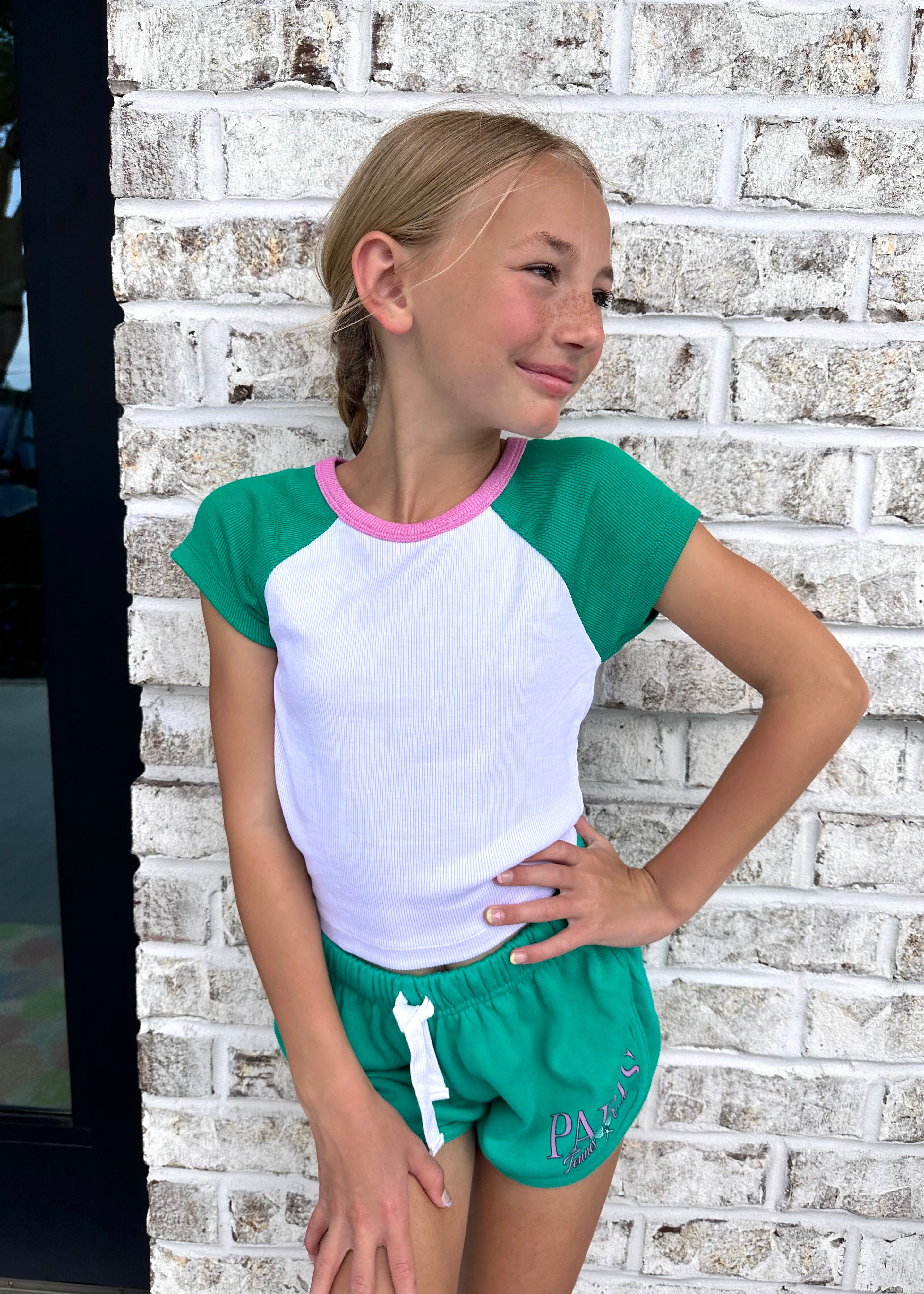 Green And White Raglan Tee