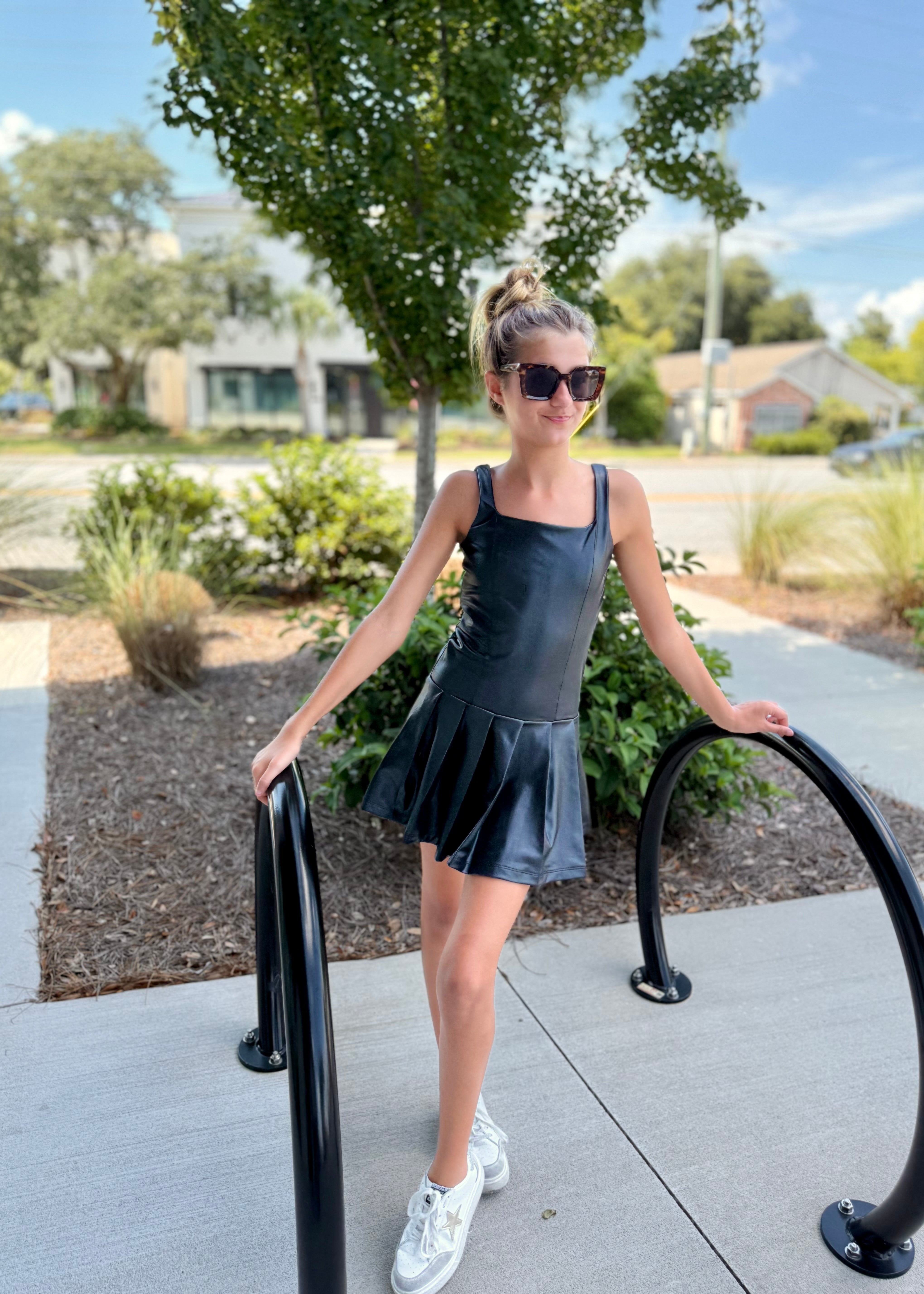 Vegan Leather Pleated Dress