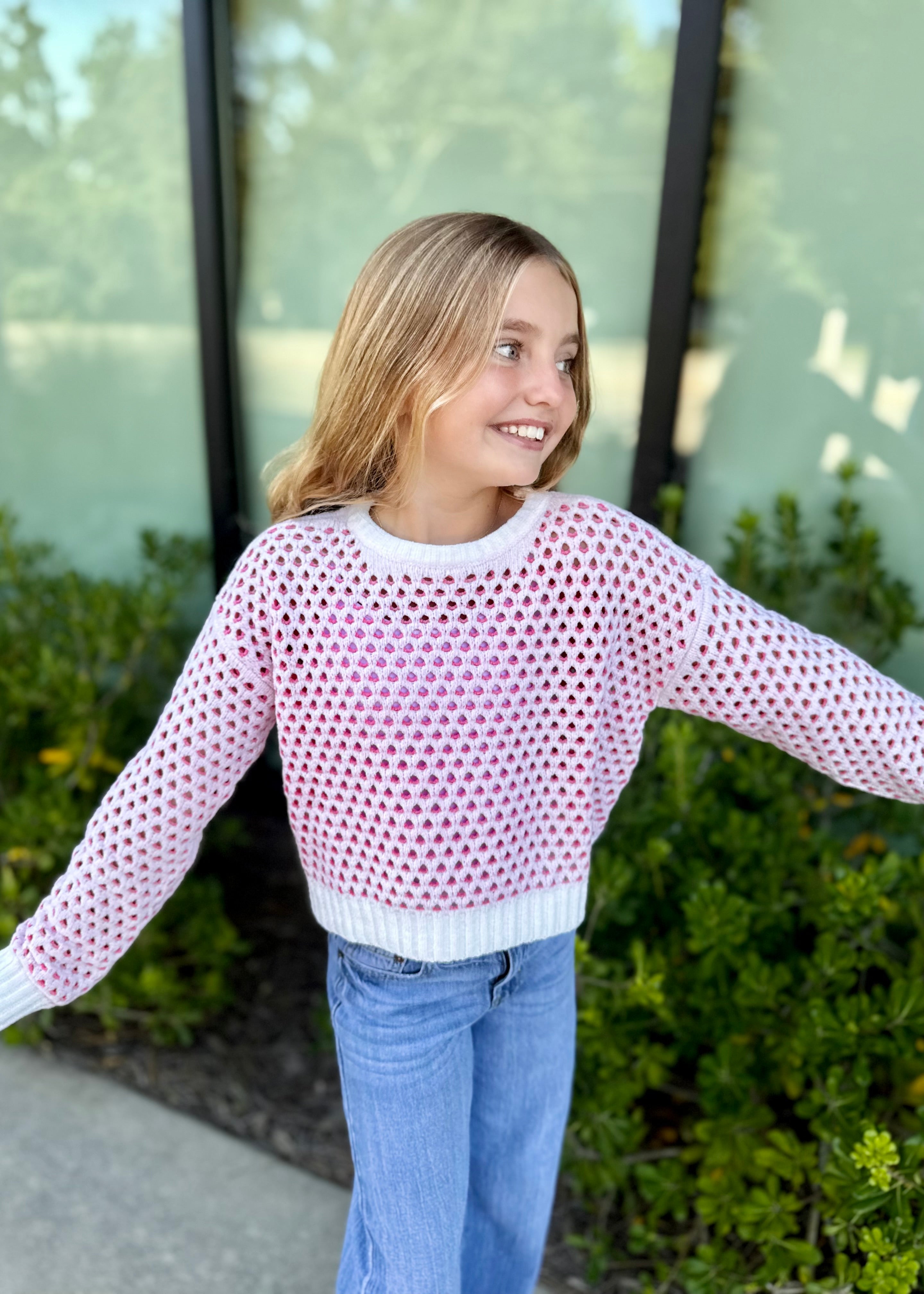 Pink And White Crochet Sweater
