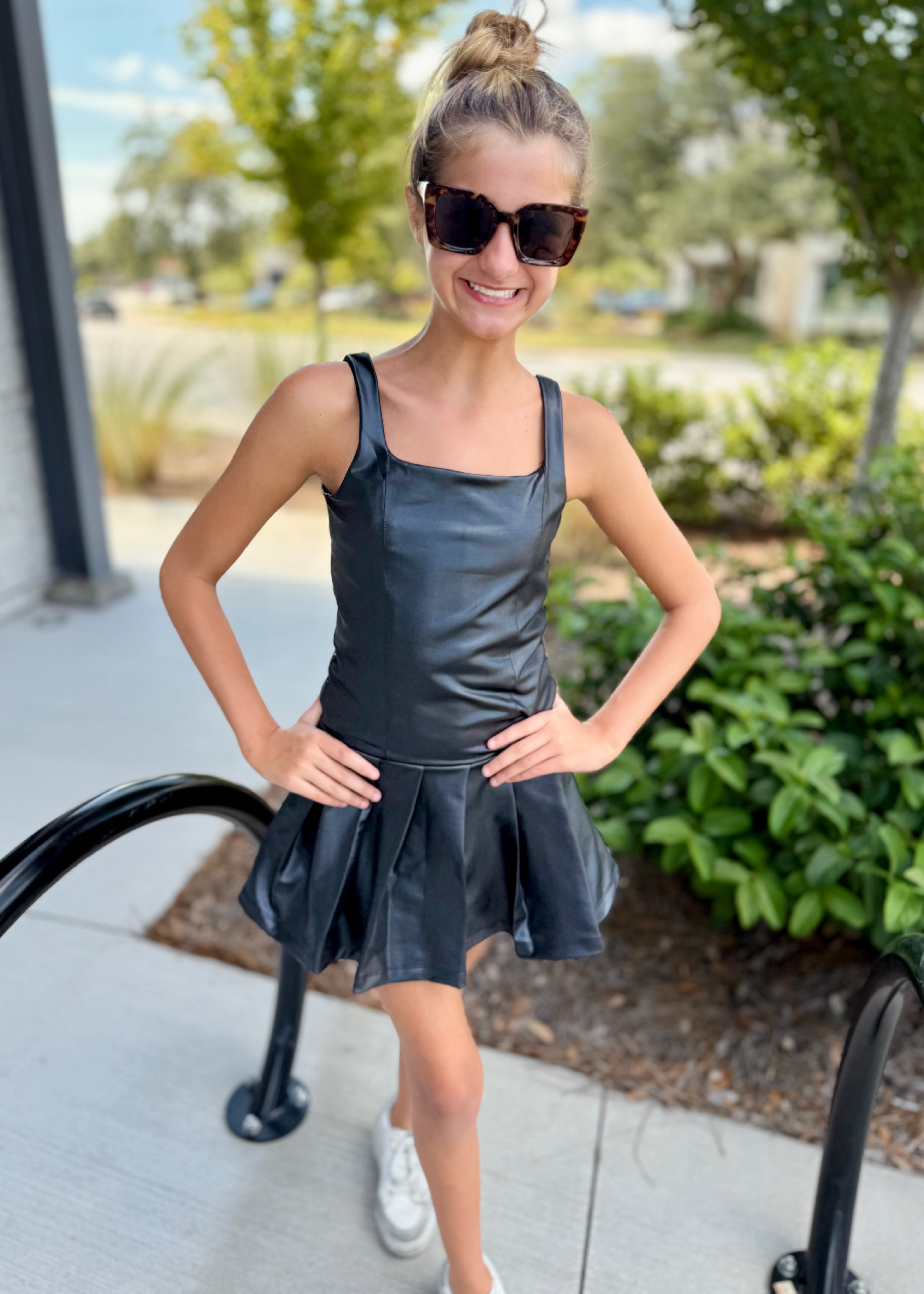 Vegan Leather Pleated Dress