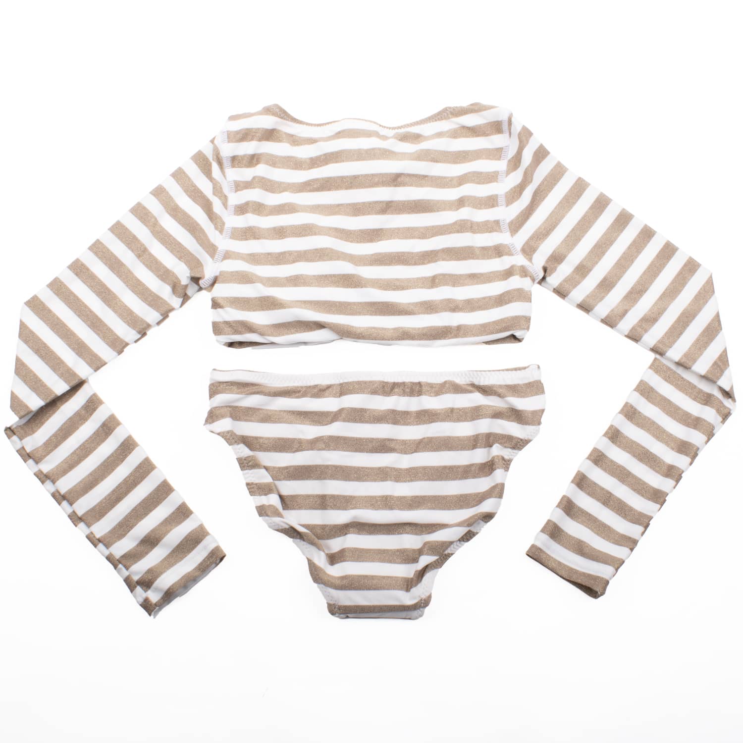 Gold Stripe Lace Up Cropped Rashguard Swim Set