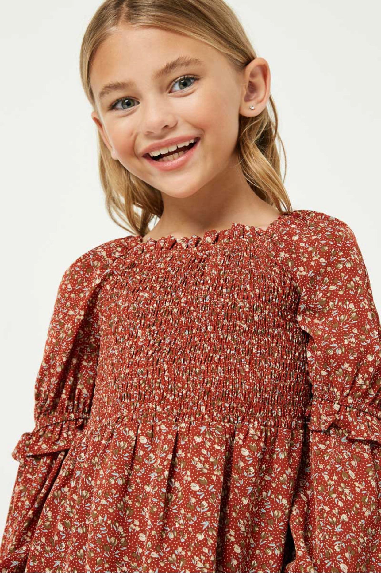 Square Neck Ruffle Sleeve Smocked Top