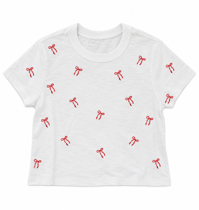 Tween Fearless Embroidered Red Bows Tee