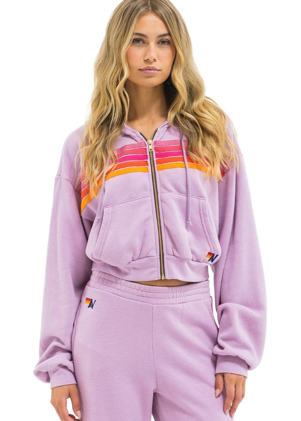 Aviator Nation Cropped 5 Stripe Zip Hoodie