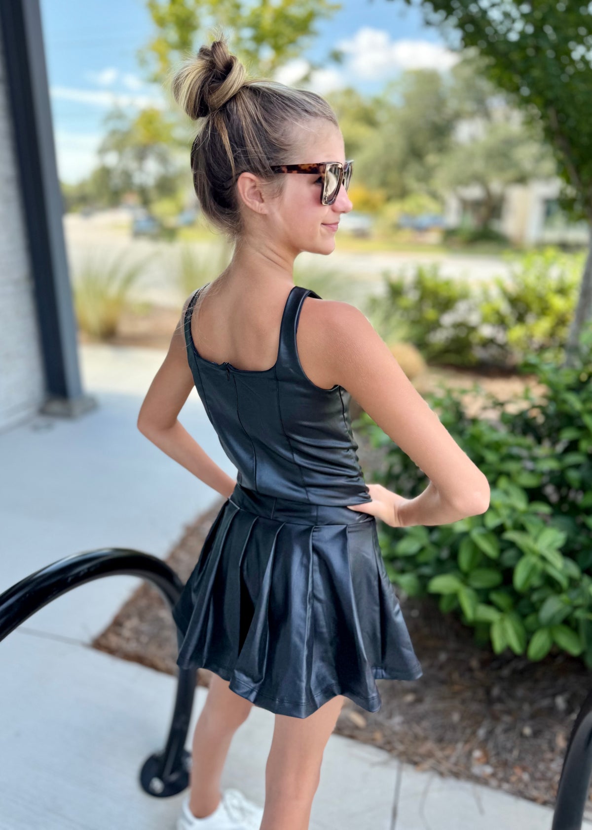 Vegan Leather Pleated Dress