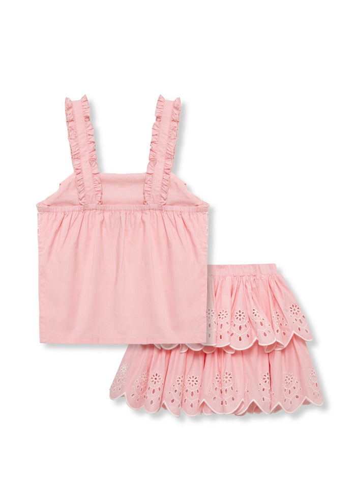 Embroidered Eyelet Skirt Set