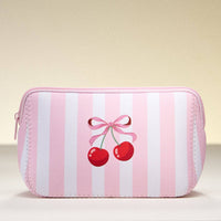 Neoprene Cherry Bow Stripe Makeup Bag