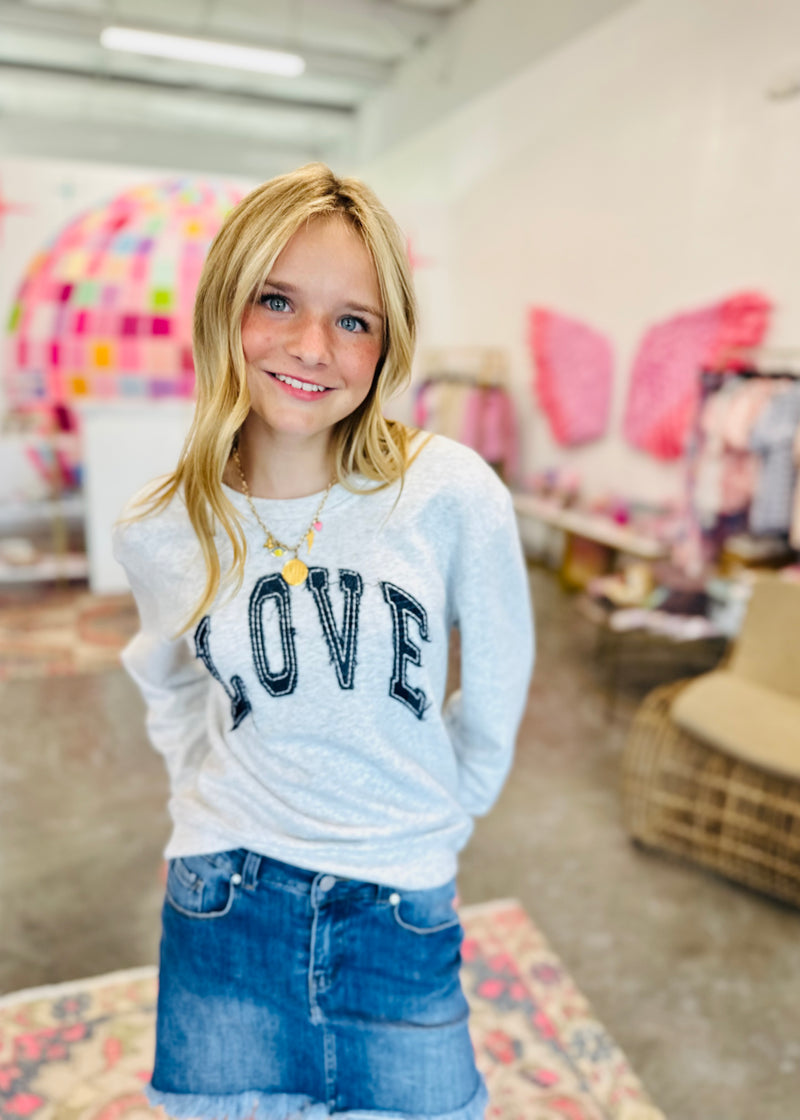 Distressed Love Patch Sweatshirt