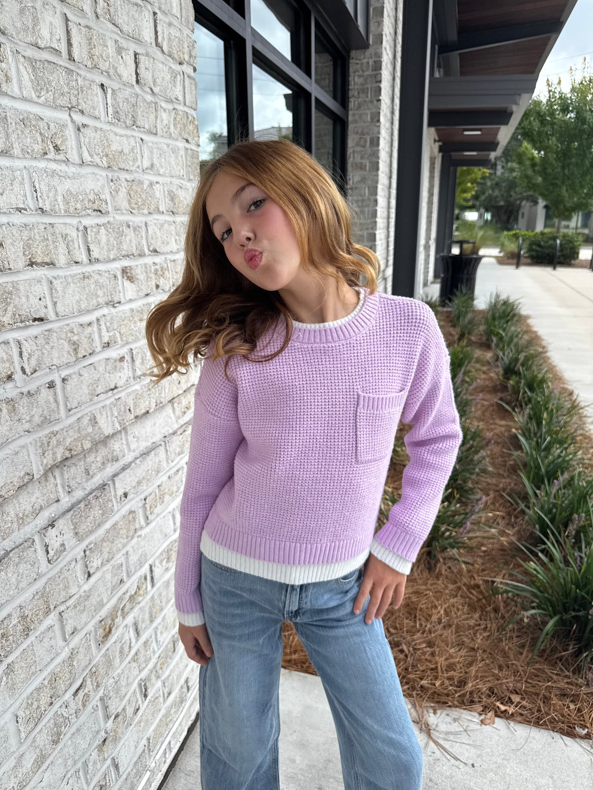 Lilac Layered Pocket Sweater