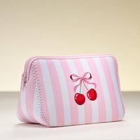 Neoprene Cherry Bow Stripe Makeup Bag