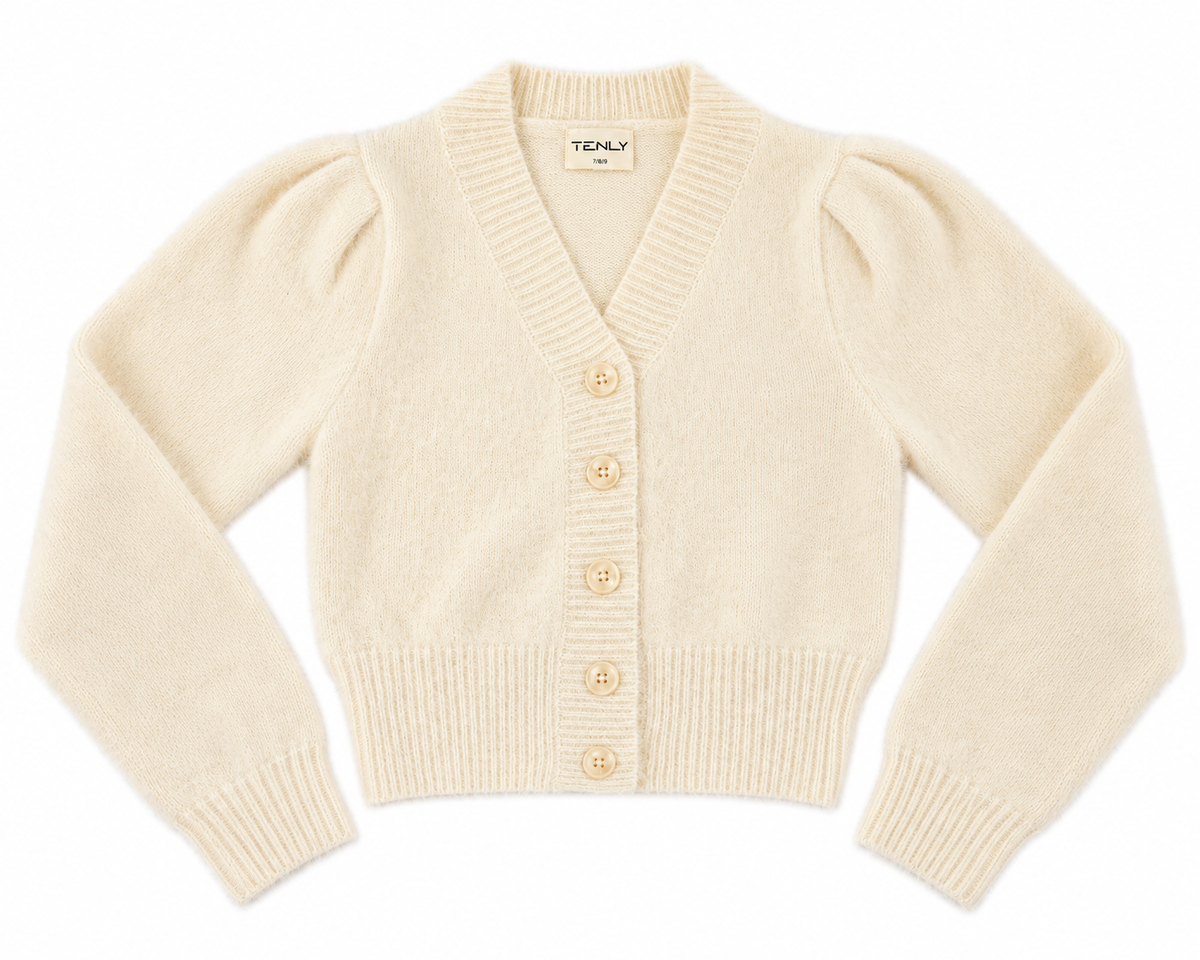 Tween Eyelash V-Neck Button Down Cardigan