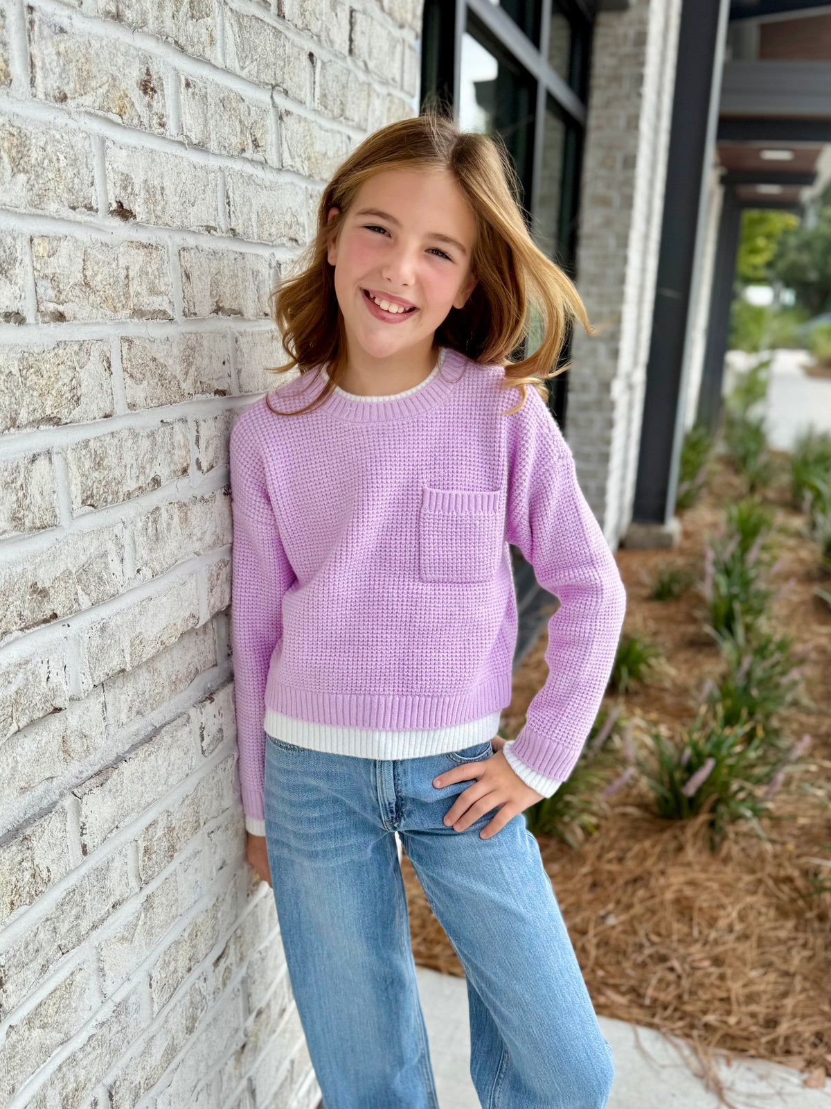 Lilac Layered Pocket Sweater