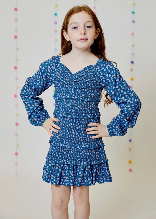 Blue Floral Smock Dress