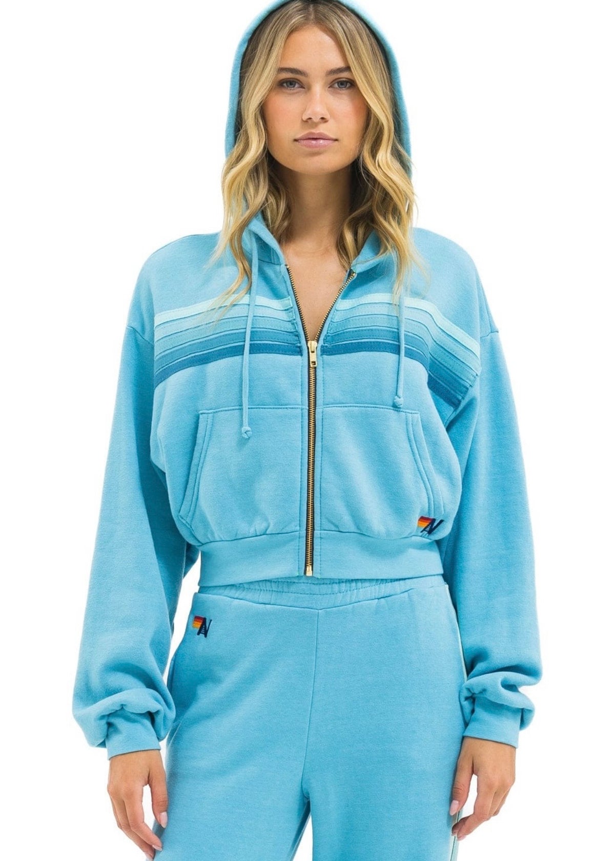 Aviator Nation Women’s 5 Stripe Cropped Zip Hoodie