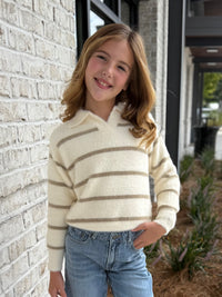 Fuzzy Stripe Polo Sweater