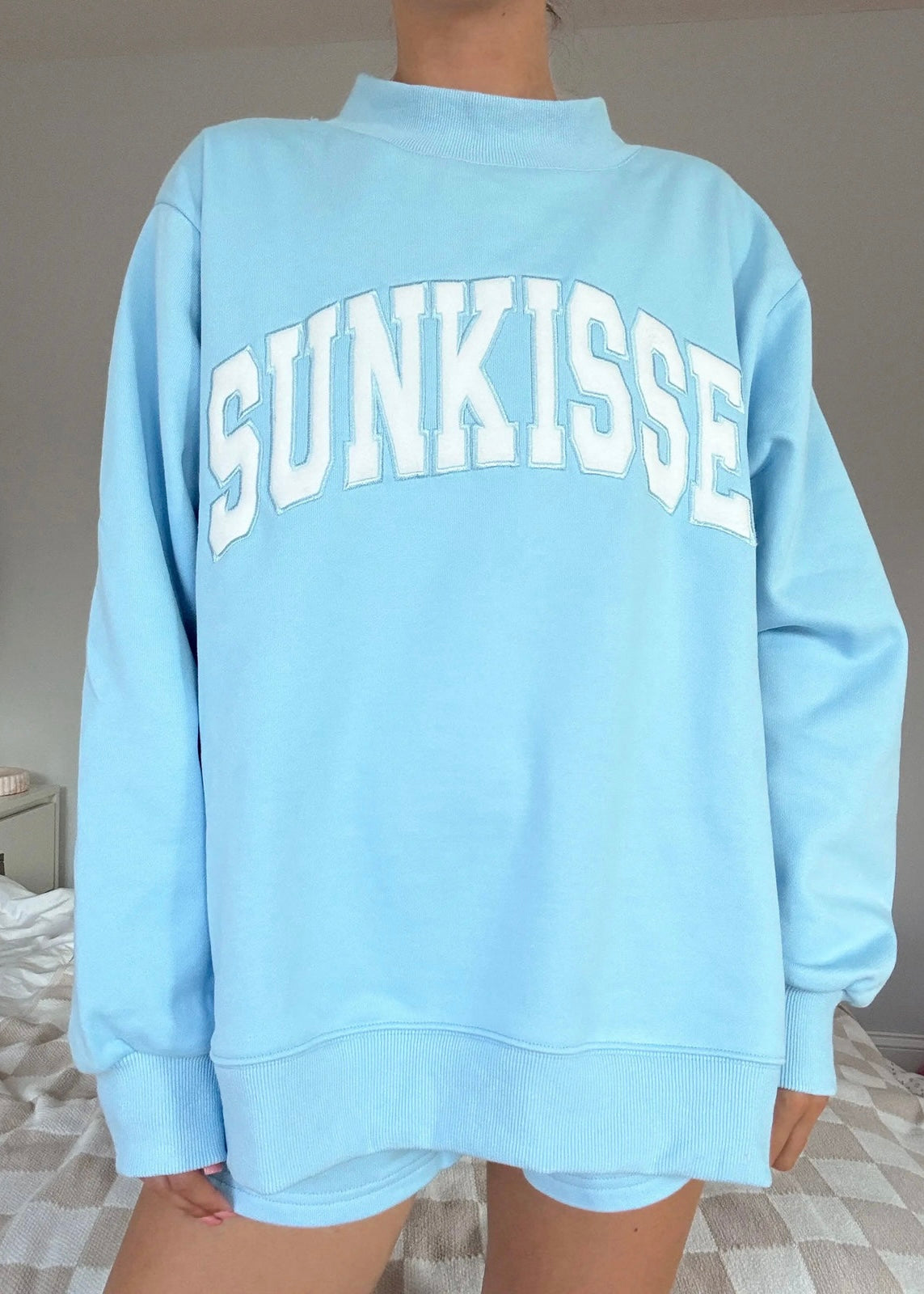 Berry Blue Varsity Sunkissed Embroidered Mockneck Sweatshirt (2 Colors)