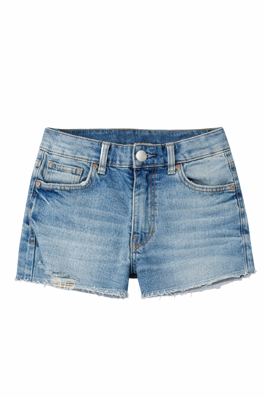 Medium Wash Fray Hem Shorts