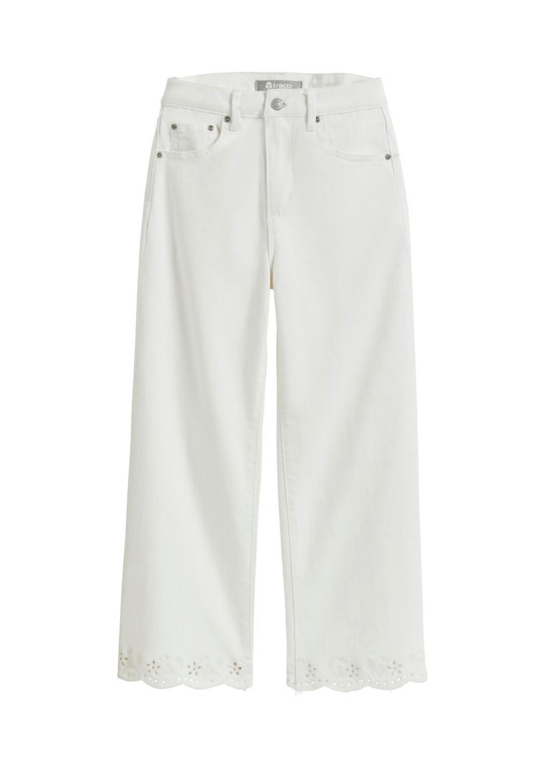 Floral Embroidery Eyelet Crop Straight