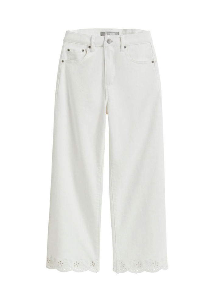 Floral Embroidery Eyelet Crop Straight