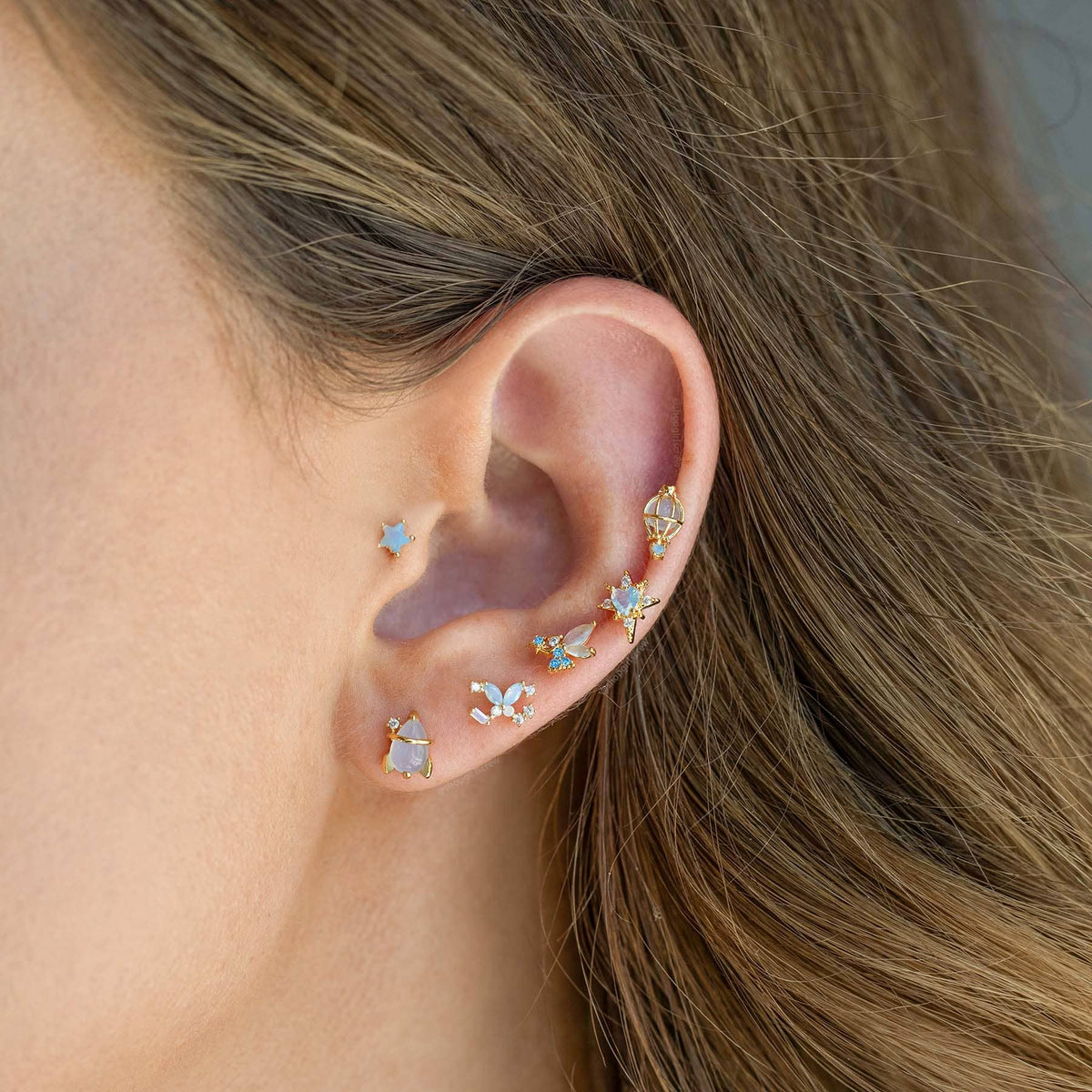 Milky Blue Star Studs