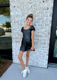 Vegan Leather Puff Sleeve Dress