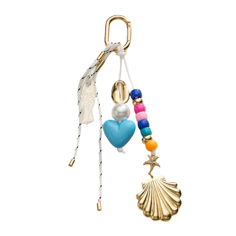 Nautical Bead Bag Charm with Shell and Heart