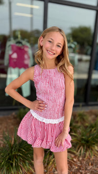 Tween Girls Joslyn Dress-Red Gingham