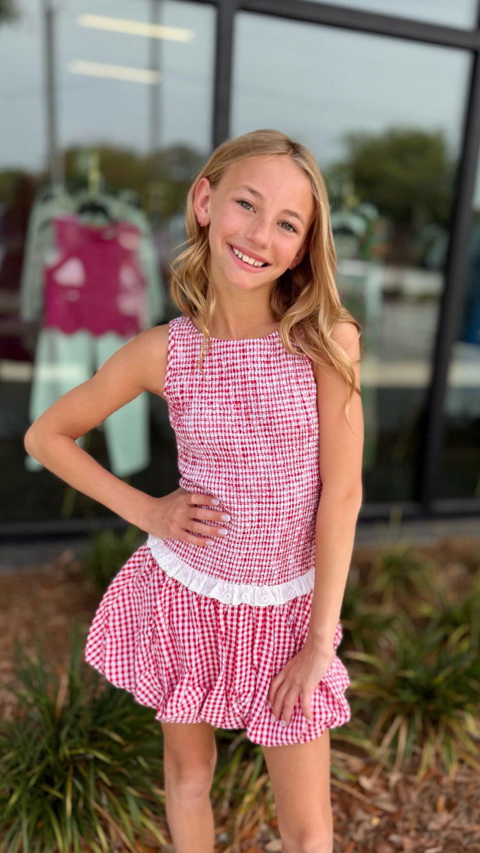 Tween Girls Joslyn Dress-Red Gingham