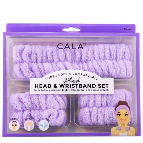 CALA Plush Spa Headband and Wristband 2 Piece Set