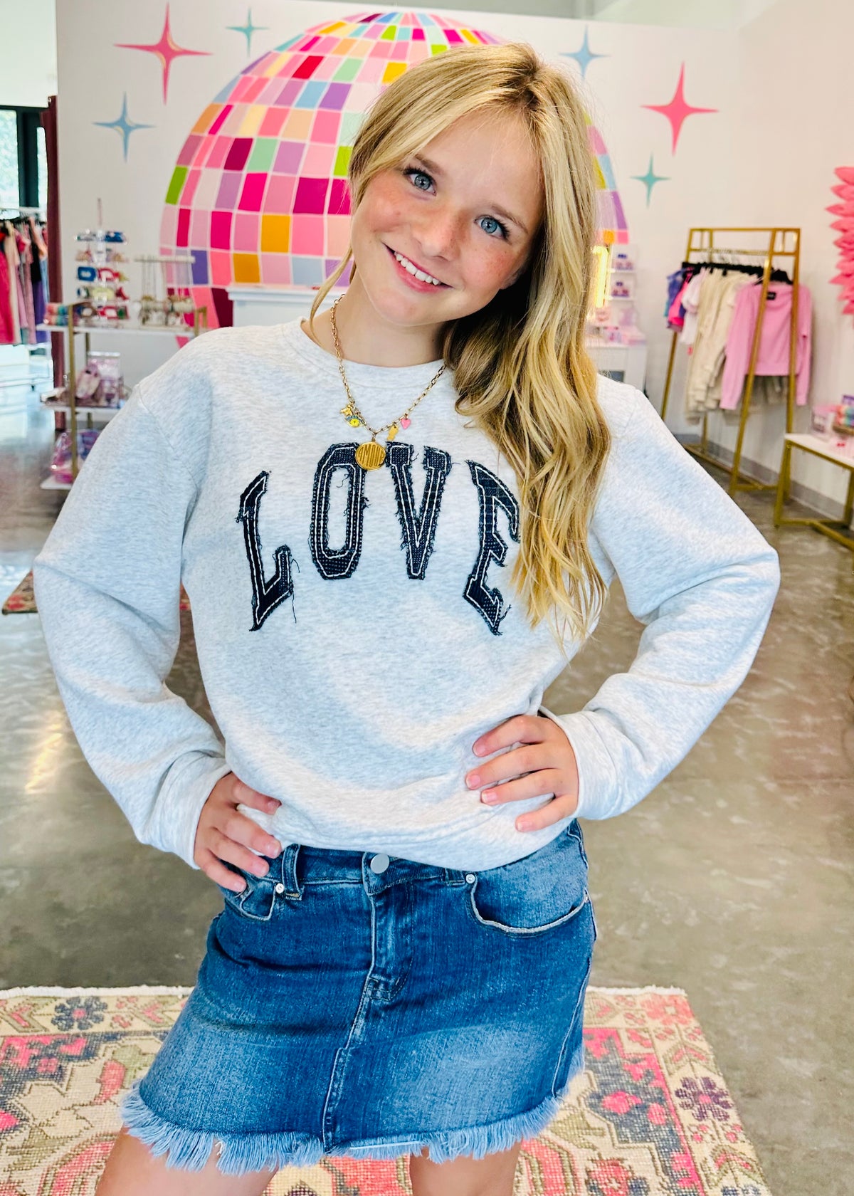 Distressed Love Patch Sweatshirt