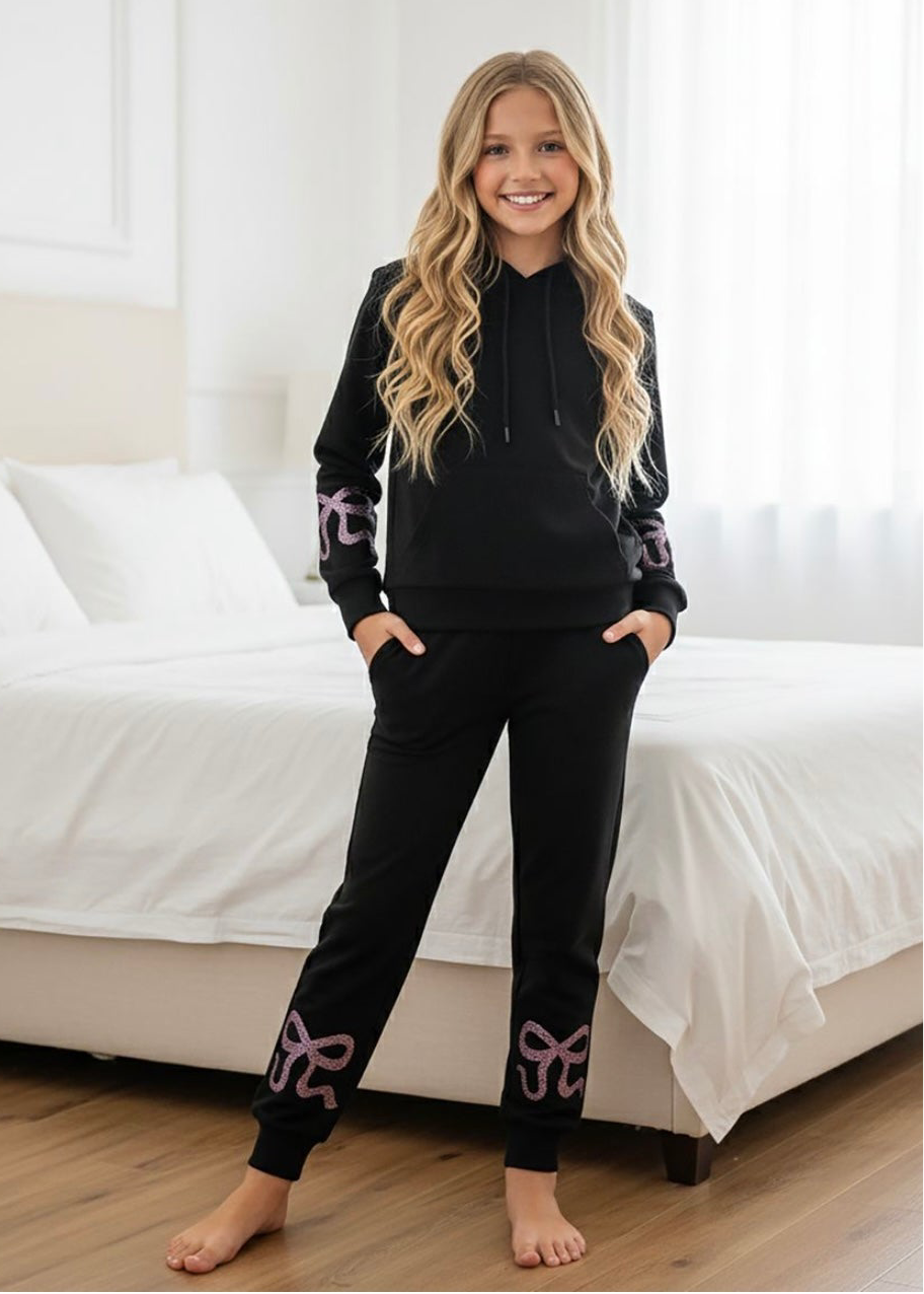 Pink Sequin Bow Jogger Set