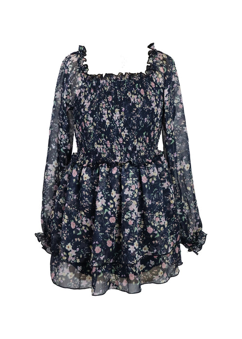 Navy Floral Chiffon Dress