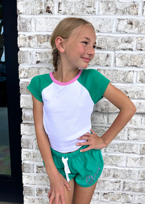 Green And White Raglan Tee