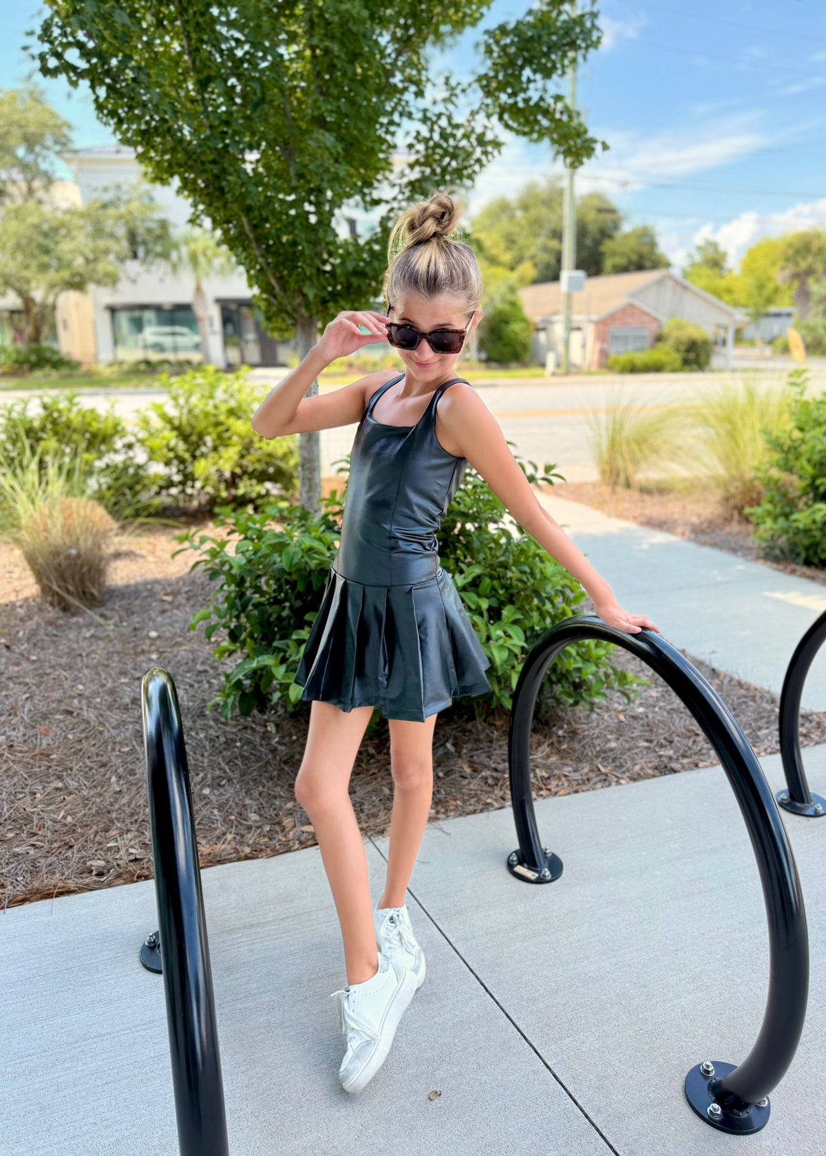 Vegan Leather Pleated Dress