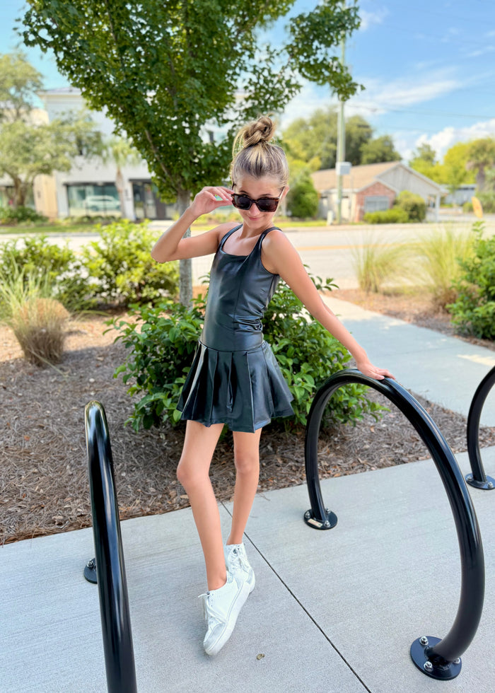 Vegan Leather Pleated Dress