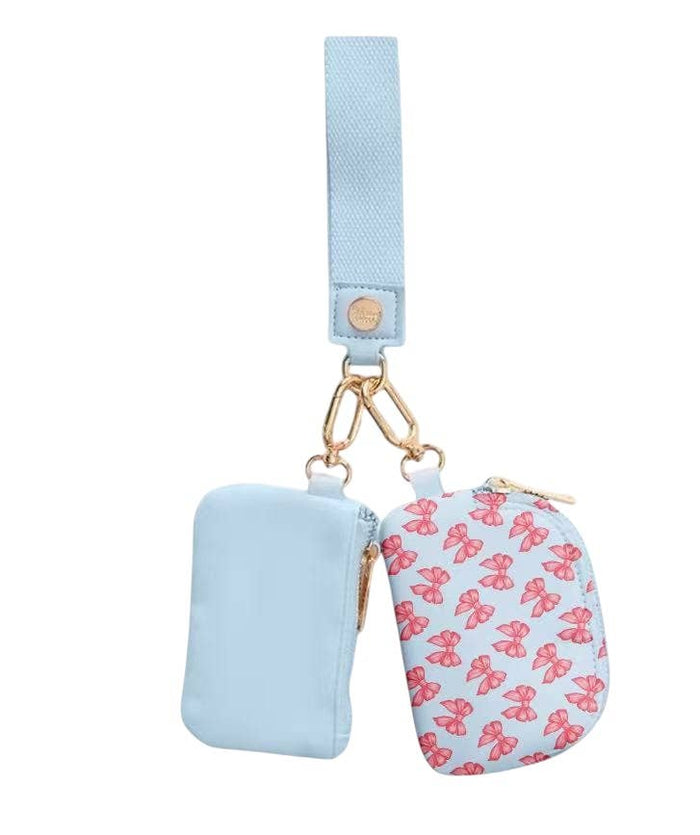 Karma Blue Ribbon Bow Dual Wallet Keychain Wristlet