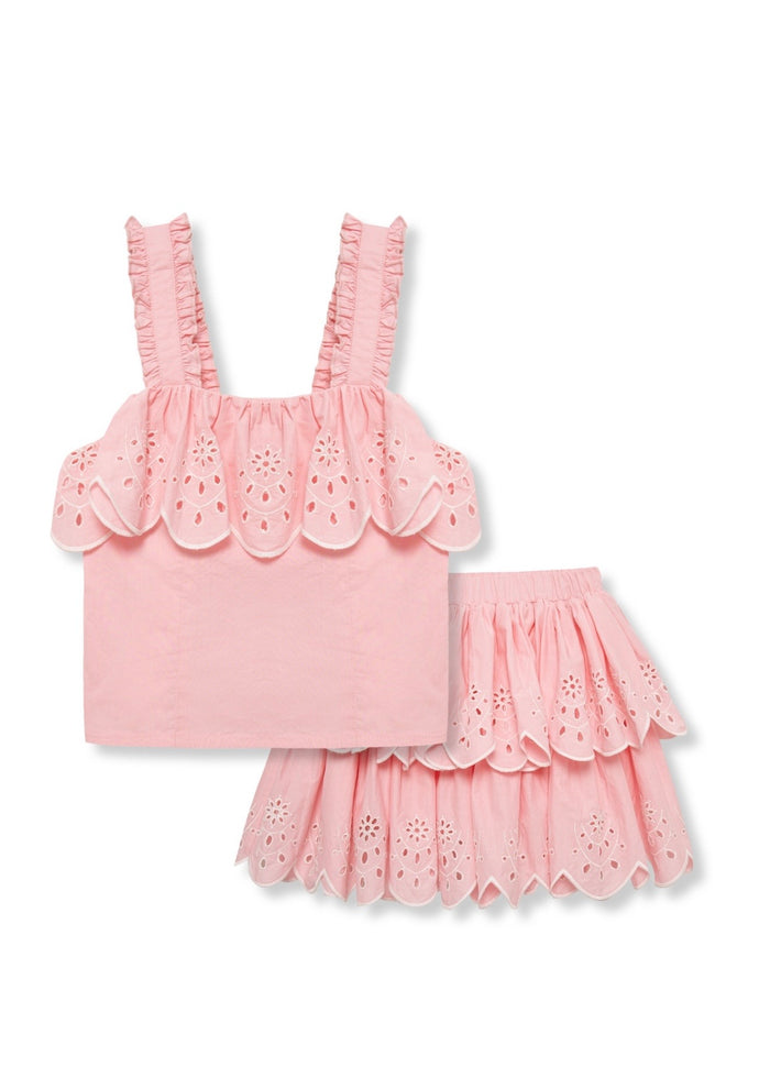 Embroidered Eyelet Skirt Set