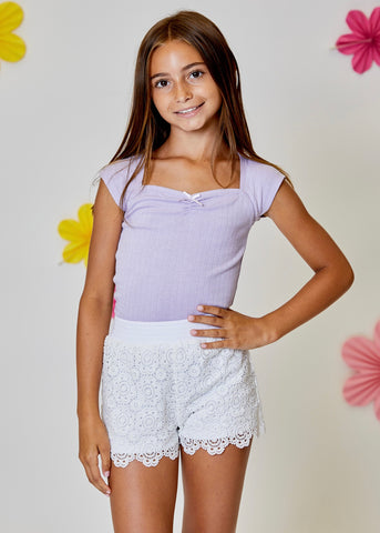 Beige Striped Floral Eyelet Skort