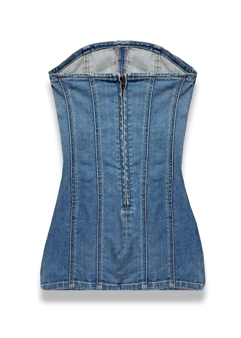 Rome Strapless Denim Dress - Midwash Girls Dress Small (7/8)