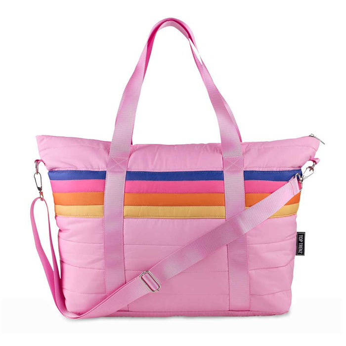 Pink Puffer Tote Bag Retro Stripe