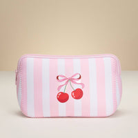 Neoprene Cherry Bow Stripe Makeup Bag
