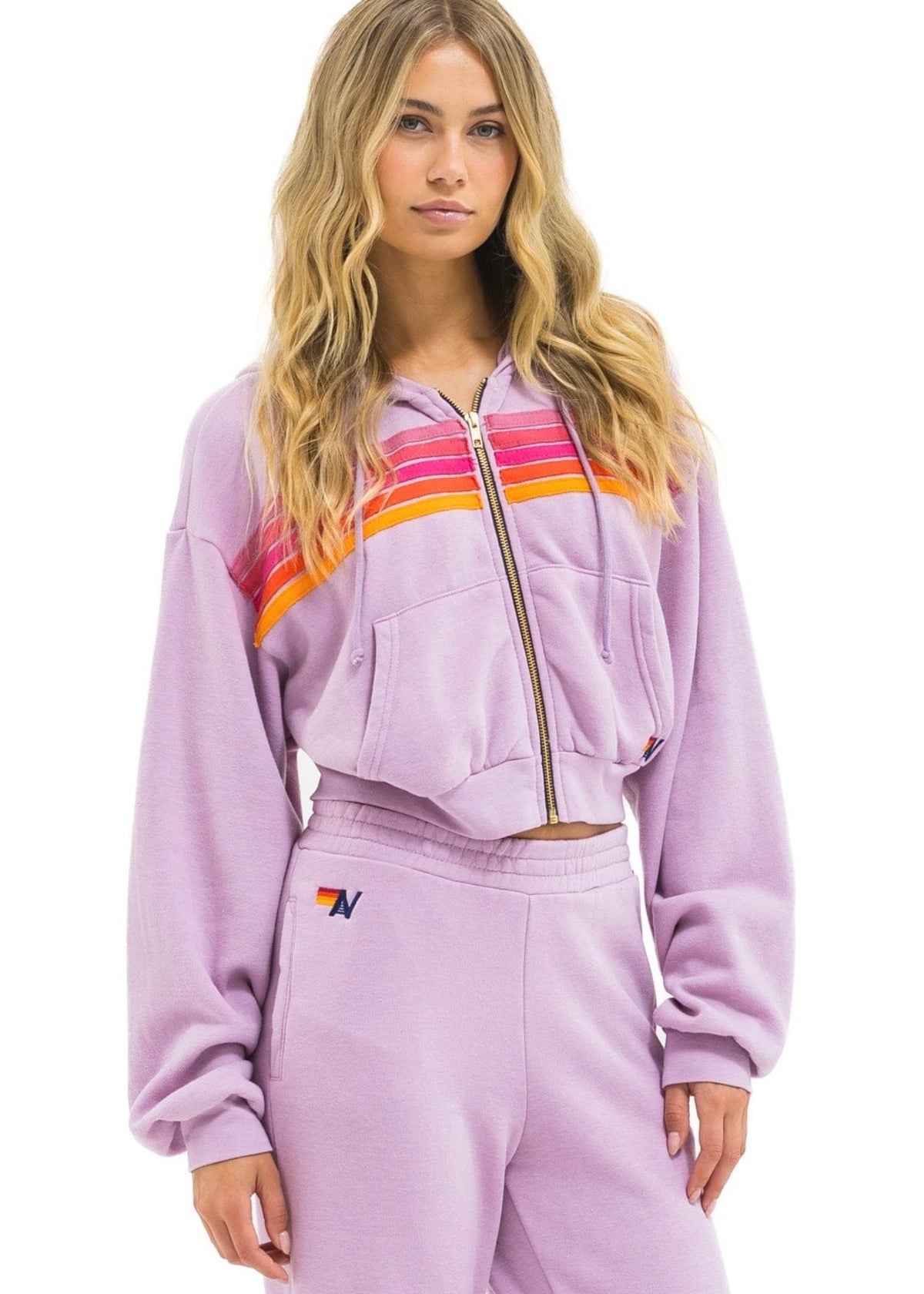Aviator Nation Cropped 5 Stripe Zip Hoodie