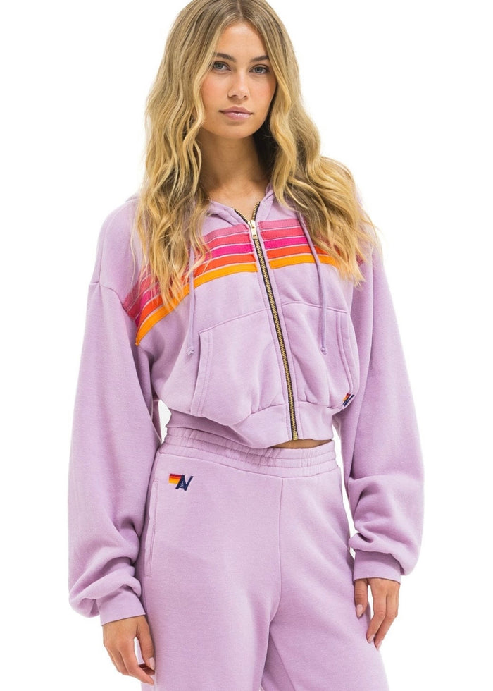 Aviator Nation Cropped 5 Stripe Zip Hoodie
