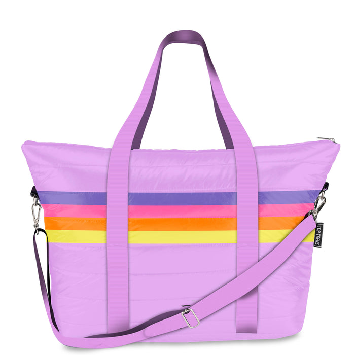 Purple Puffer Tote Bag Retro Stripe