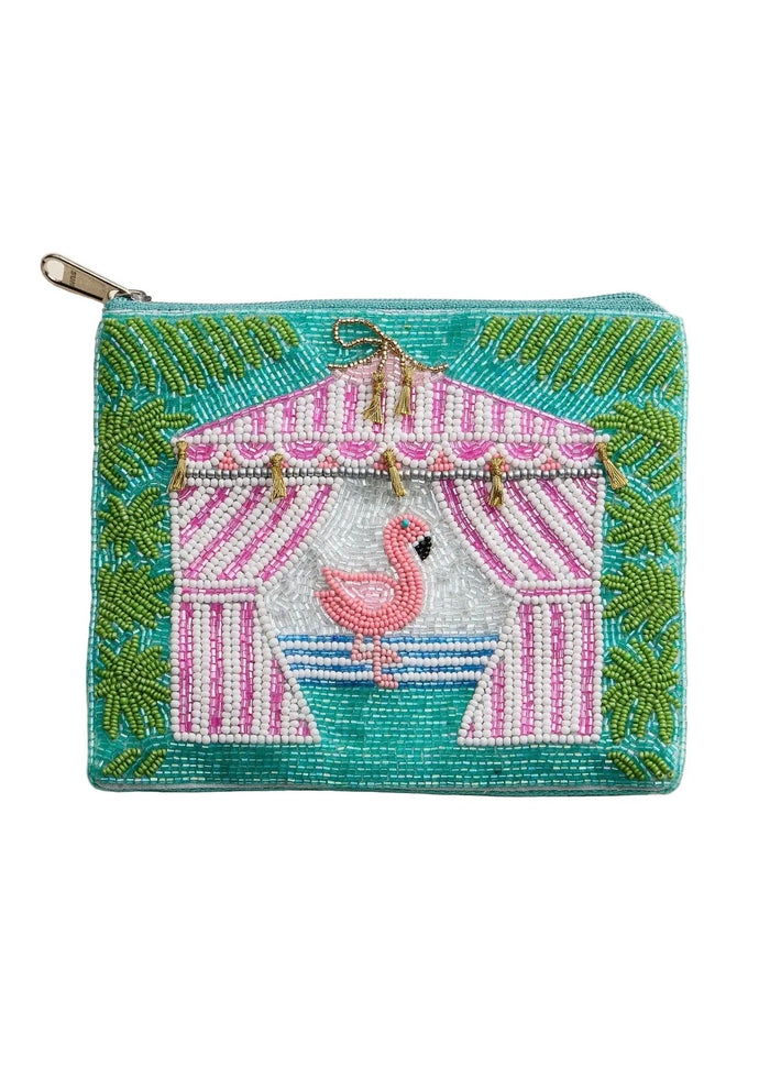 Tropical Flamingo Beaded Clutch | Summer Cabana Motif