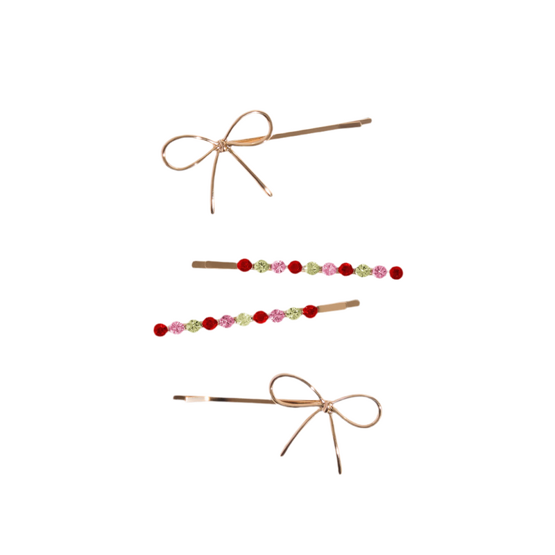 Holiday Gemstone and Bow Bobby Pins
