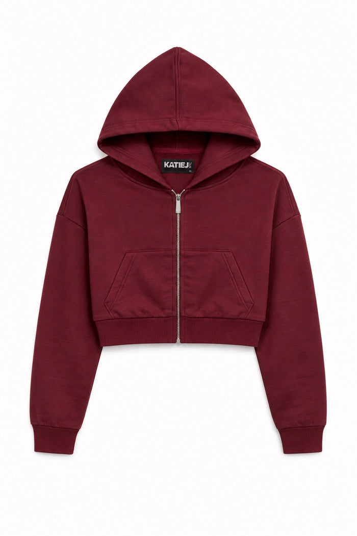 Tween Tristan Crop Hoodie-Burgundy