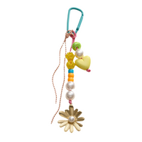 Floral Beaded Bag Charm with Gold Daisy and Heart