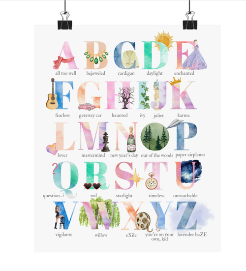 Swiftie Alphabet Eras ABCs 8x10 Print